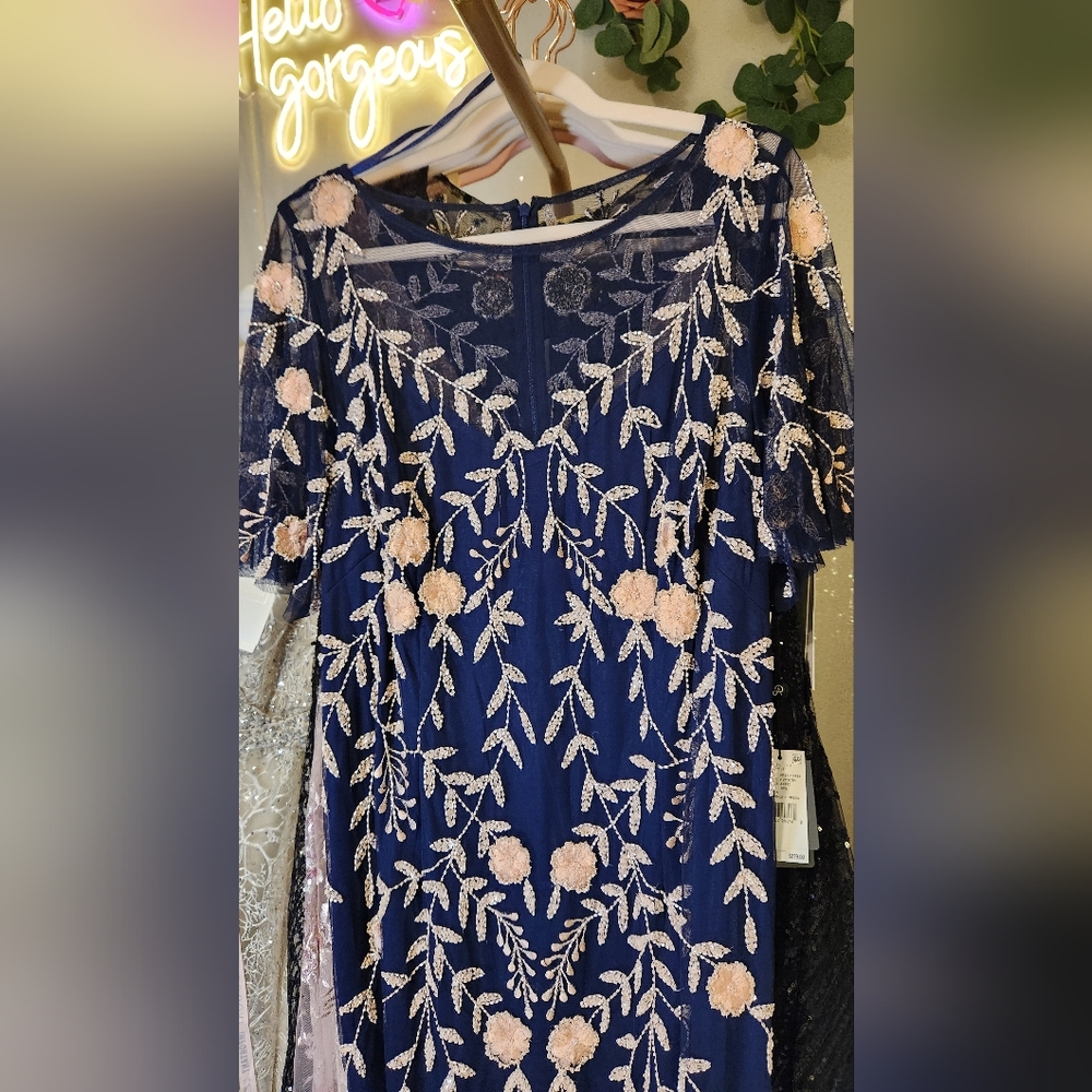 Adrianna Papell Navy & Blush Floral Sequin Embroidery Dress NWT - Picture 8 of 12